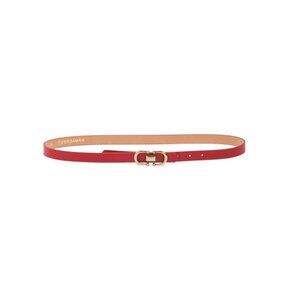 PERSAMAN NEW YORK Red Made In Italy Leather Double Gold Buckle Belt